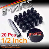 Black Mars Performance wheels 1/2 inch ultra slim 7 spline Security Lock Nuts Set 20 pcs with Key
